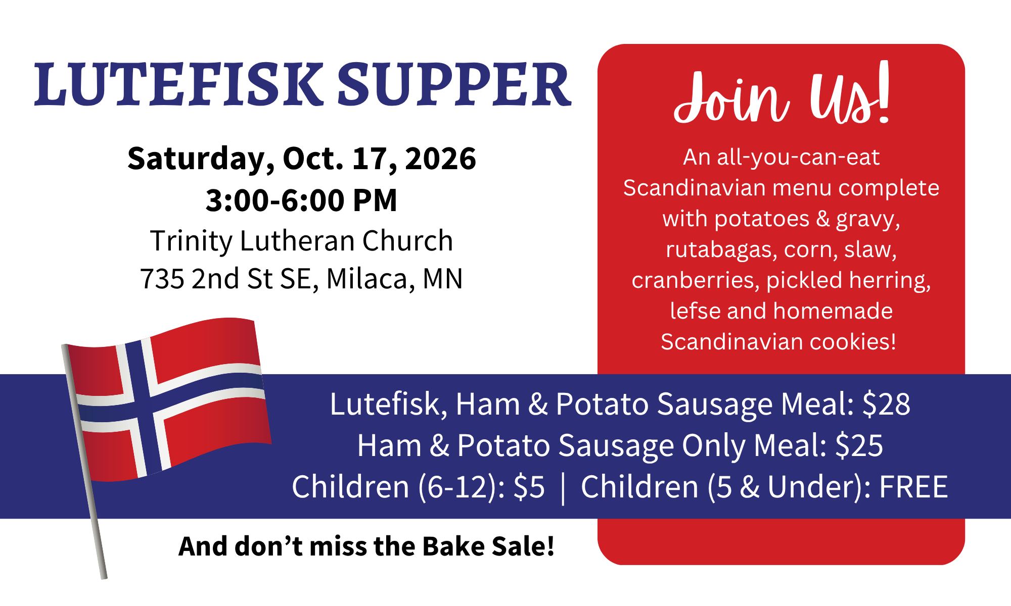 Trinity Lutheran Church 2026 Lutefisk, Ham & Potato Sausage Supper background image