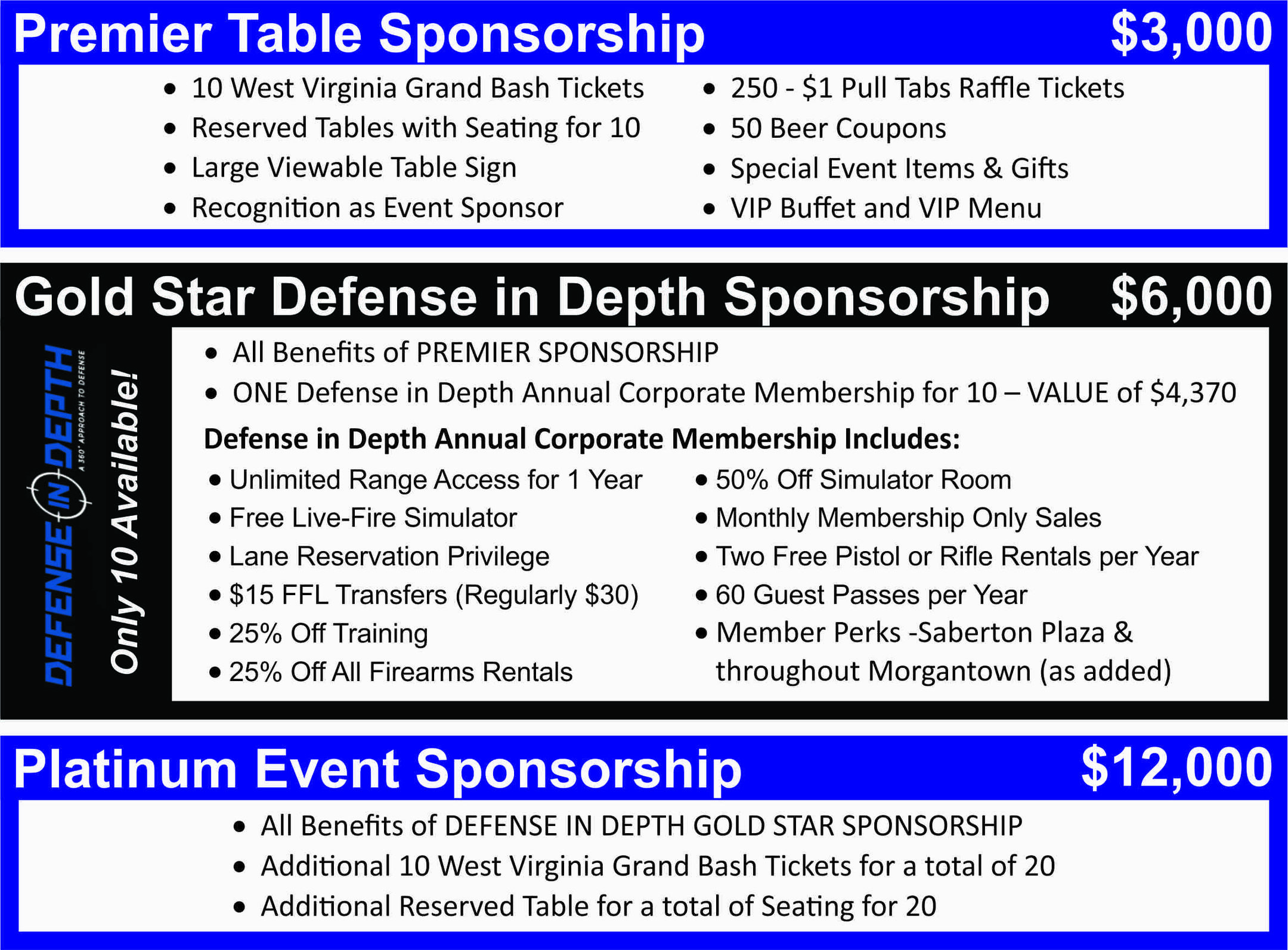 West Virginia Grand Bash Sponsorship Tables by Mission for Miracles
