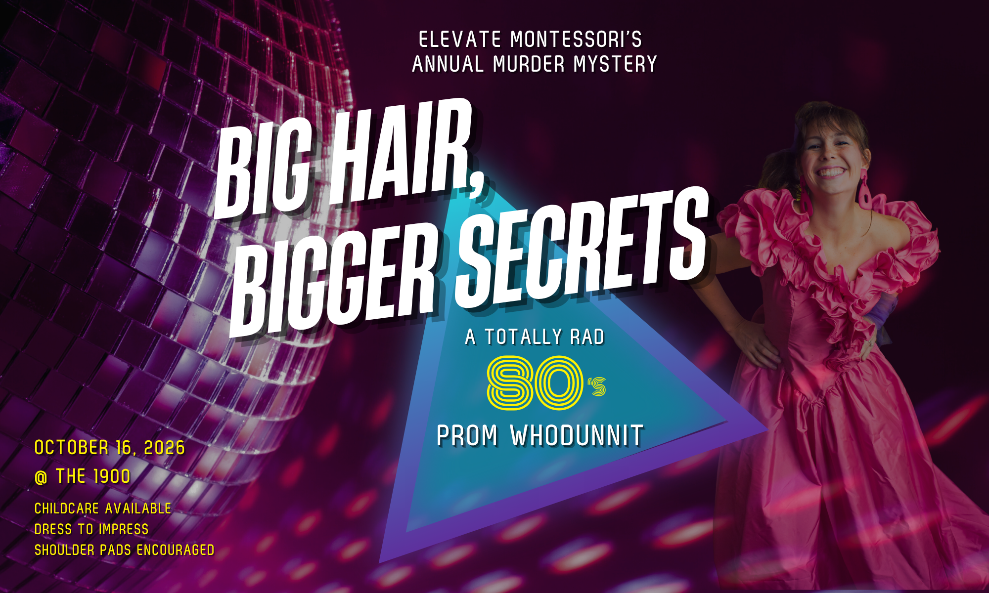 Elevate's 80's Prom Murder Mystery Dinner 2026 background image