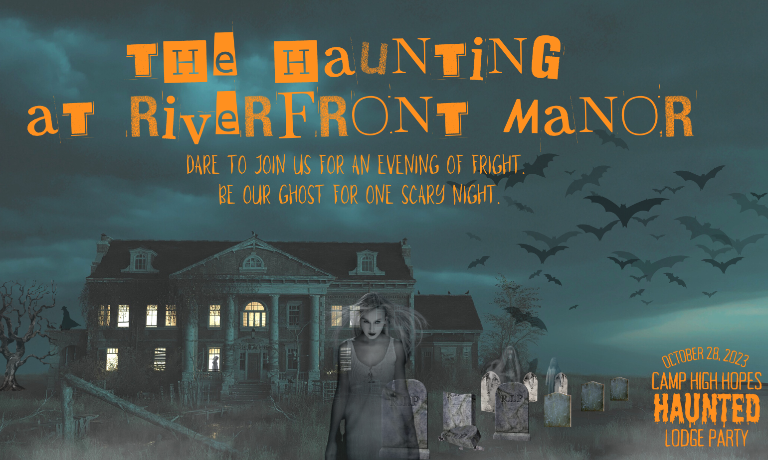 Haunted Lodge Party - The Haunting at Riverfront Manor background image